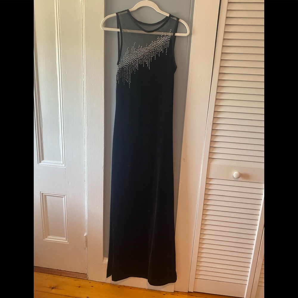 Morgan and Co. by Linda Burnell Sparkly Backless mesh gown velvet Vintage